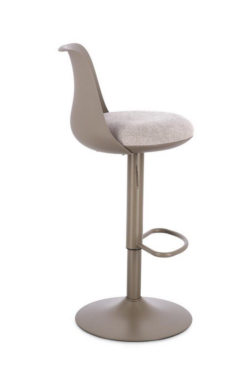 SGABELLO BAR LOWELL CAFFE4 - JOLLYGIUNCO Adjustable-height bar stool with beige upholstered seat, curved back, and round pedestal base.