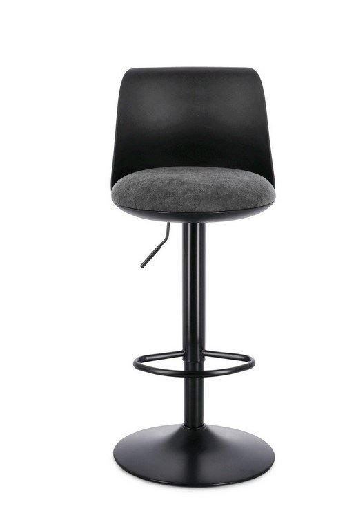 SGABELLO BAR LOWELL NERO2 - JOLLYGIUNCO Swivel bar stool with black backrest and gray cushioned seat, supported by a round pedestal base with a footring and height lever