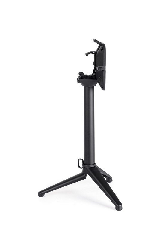 BASE TAVOLO ANNA NERO H724 - JOLLYGIUNCO Black adjustable stand with a tripod base and a top mounting plate for attaching a device.