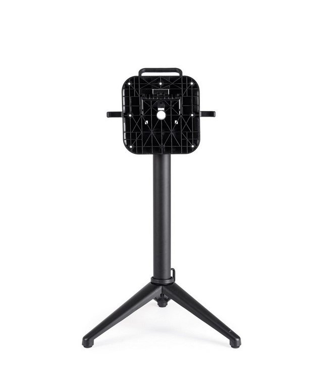 BASE TAVOLO ANNA NERO H752 - JOLLYGIUNCO Black square mounting plate on a tall adjustable tripod stand, likely for attaching gear like a speaker or light panel.