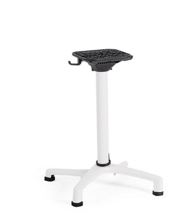 BASE TAVOLO ELSA BIANCO H72 - JOLLYGIUNCO Height‑adjustable rolling laptop stand with a black grid top and white base.