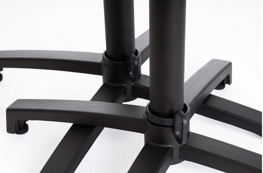 BASE TAVOLO MINERVA ALLUM H727 - JOLLYGIUNCO Close-up of a black rolling chair base with four metal legs and central support columns.