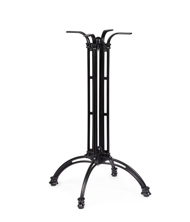 BASE TAVOLO TICHE ALLUM H108 - JOLLYGIUNCO Black wrought-iron four-legged pedestal table base with curved legs and vertical supports, designed to hold a tabletop.