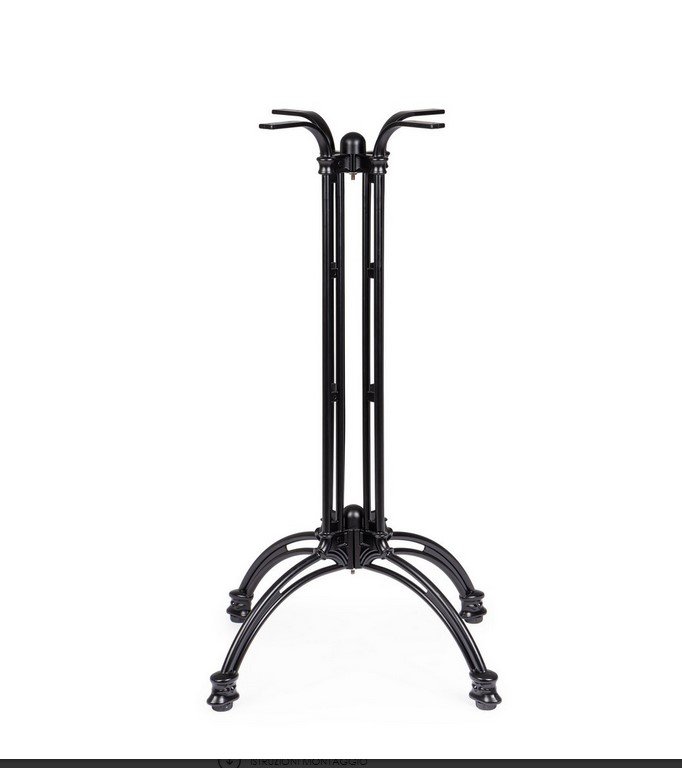 BASE TAVOLO TICHE ALLUM H1081 - JOLLYGIUNCO Black wrought-iron pedestal base with four curved legs and a tall vertical central column, vacuum-sleek Victorian-style stand.