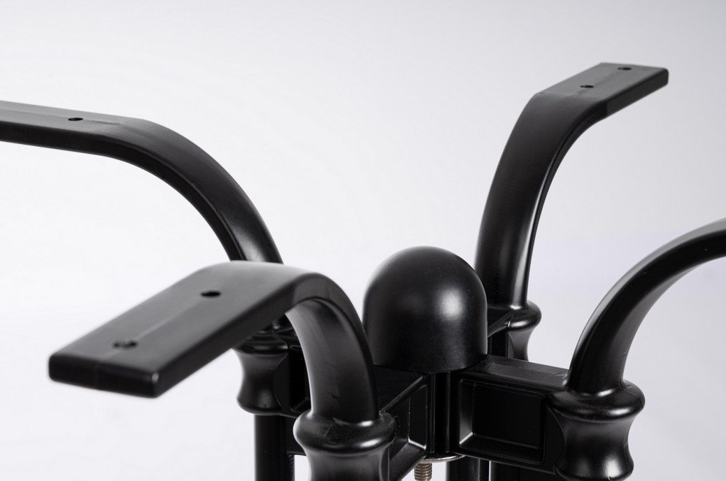 BASE TAVOLO TICHE ALLUM H1082 - JOLLYGIUNCO Close-up of a black metal mobility aid frame with curved arms and a central joint knob.