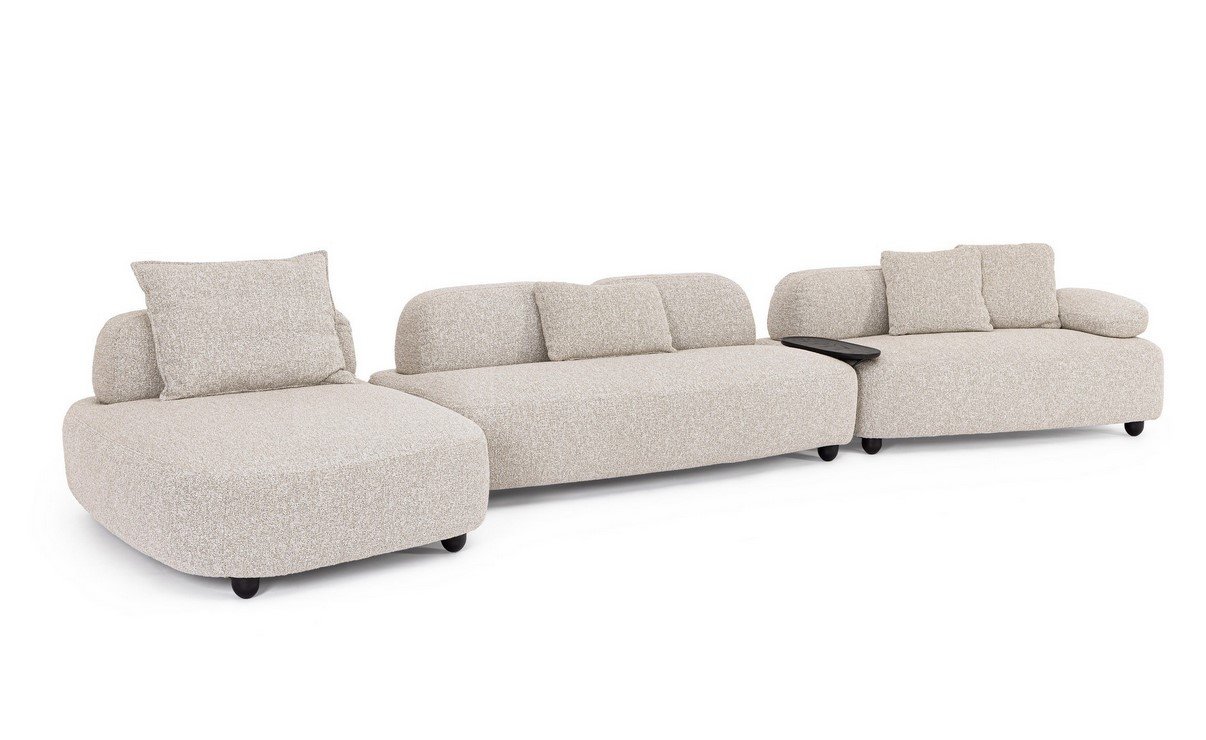 DIVANO 4+1P C-C ISIDE C-PENISOLA - JOLLYGIUNCO Beige modular sectional sofa with a left chaise and multiple cushions on a white background, showing a contemporary living room piece.