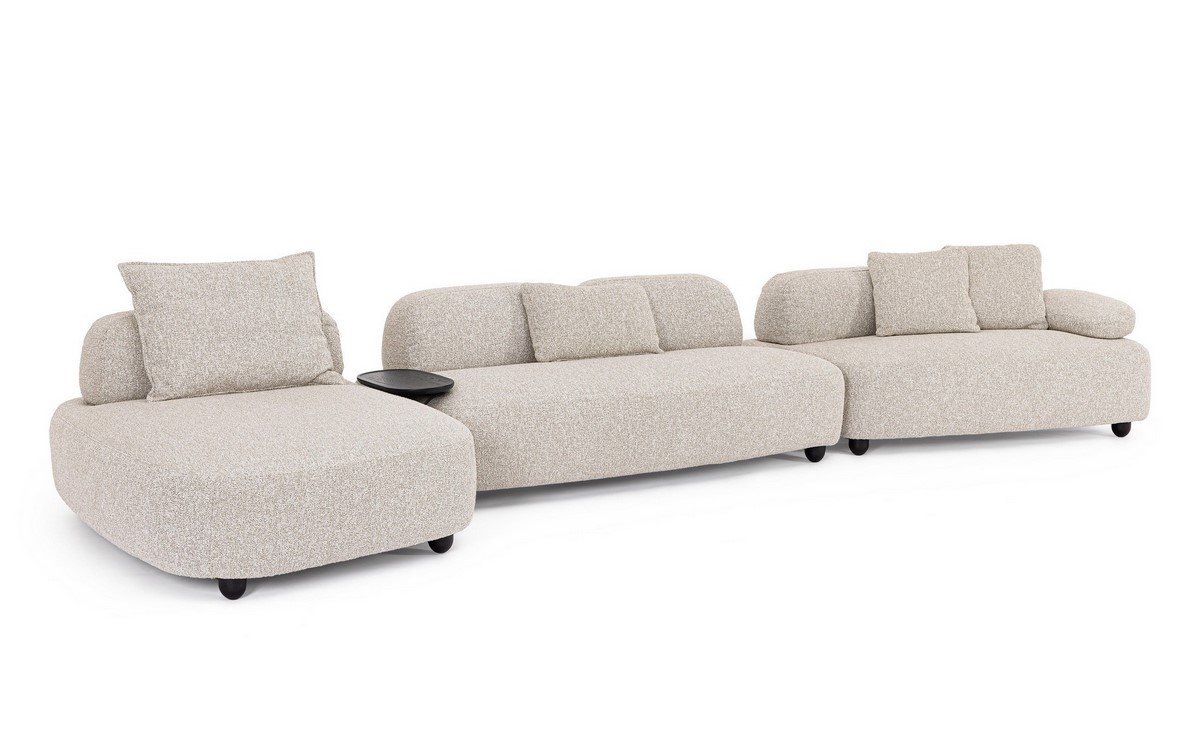DIVANO 4+1P C-C ISIDE C-PENISOLA13 - JOLLYGIUNCO Beige fabric sectional sofa with a left chaise, three-seat section, and matching cushions.
