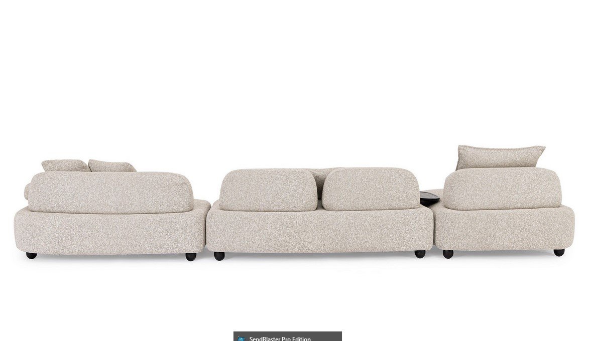 DIVANO 4+1P C-C ISIDE C-PENISOLA2 - JOLLYGIUNCO Beige fabric sectional sofa with three connected modules and matching cushions on a white studio backdrop.