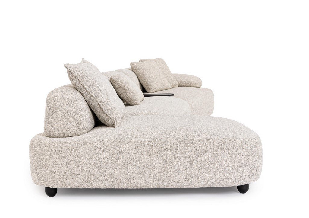 DIVANO 4+1P C-C ISIDE C-PENISOLA3 - JOLLYGIUNCO Beige fabric sectional sofa with multiple cushions on a white background.