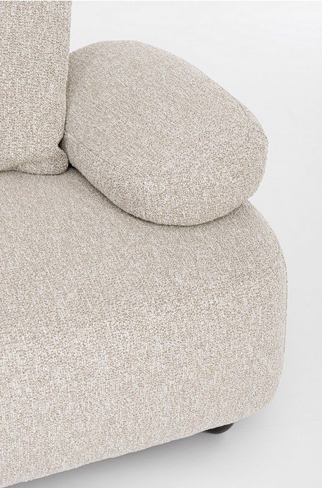 DIVANO 4+1P C-C ISIDE C-PENISOLA6 - JOLLYGIUNCO Close-up of a beige textured fabric sofa armrest with a rounded cushion resting on it.