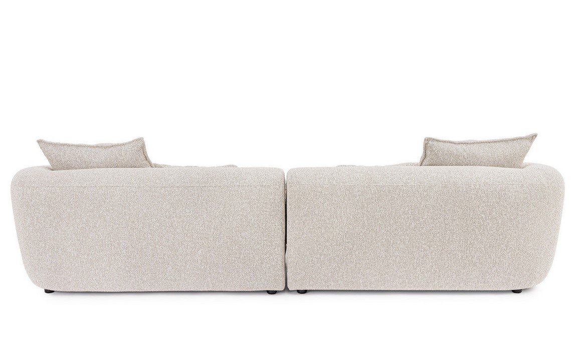 DIVANO 4P C-C CHEOPE2 - JOLLYGIUNCO Beige fabric modular sofa with two connected sections and two matching back cushions, viewed from the front.