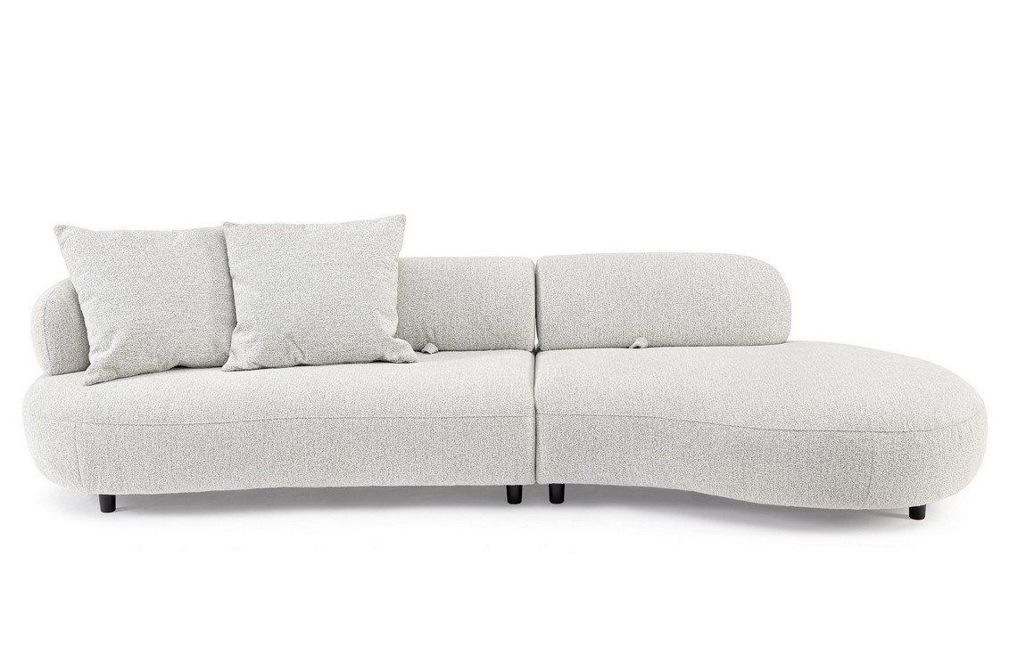 DIVANO C-C AFRODITE1 - JOLLYGIUNCO Light gray modular sectional sofa with two cushions and a curved right chaise on small black legs.