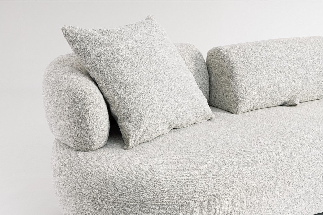 DIVANO C-C AFRODITE12 - JOLLYGIUNCO Light gray fabric sofa with two matching cushions on its seat back.