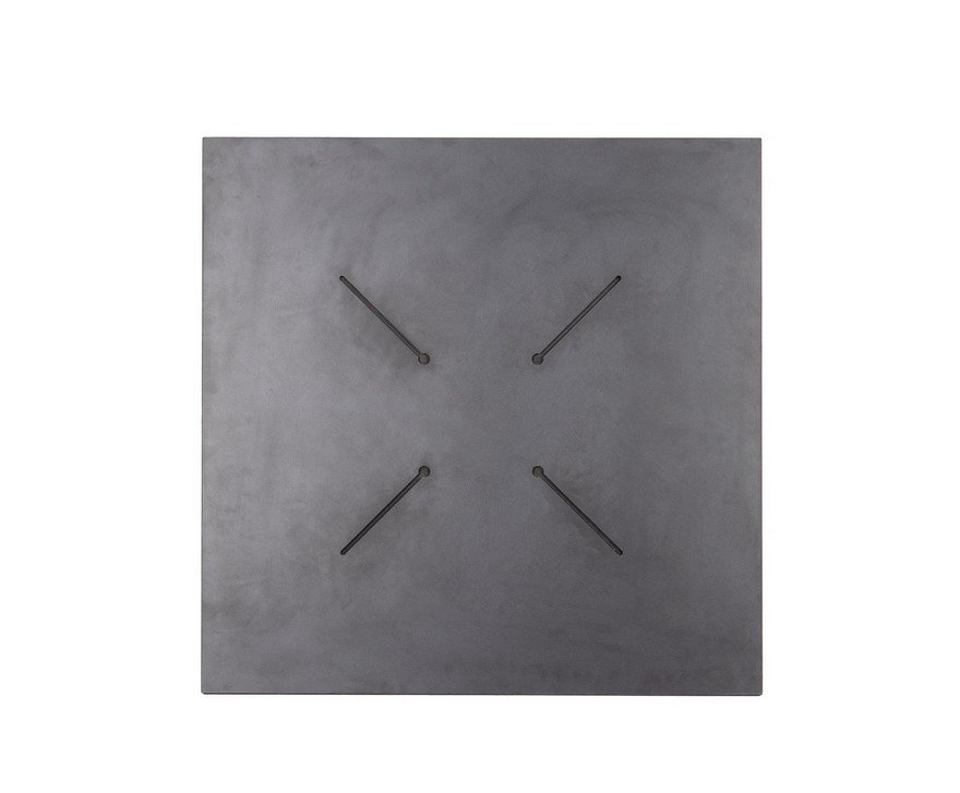 PIANO TAVOLO 70X70 HPL ARDESIA1 - JOLLYGIUNCO Square gray metal panel with four black diagonal rods forming an X in the center.
