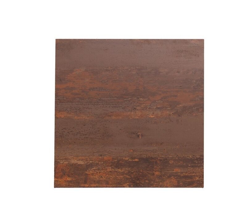 Close-up of a weathered, rusty brown metal surface with orange patina patches