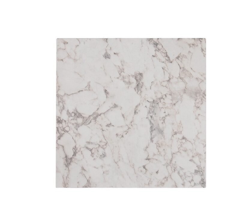 Square marble tile sample with white background and light gray veining.