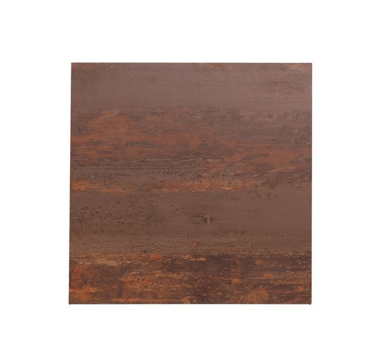 Square wooden plank with a dark brown, weathered, distressed finish.