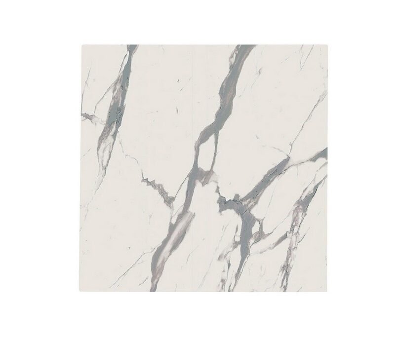 Square white marble tile with gray veining.