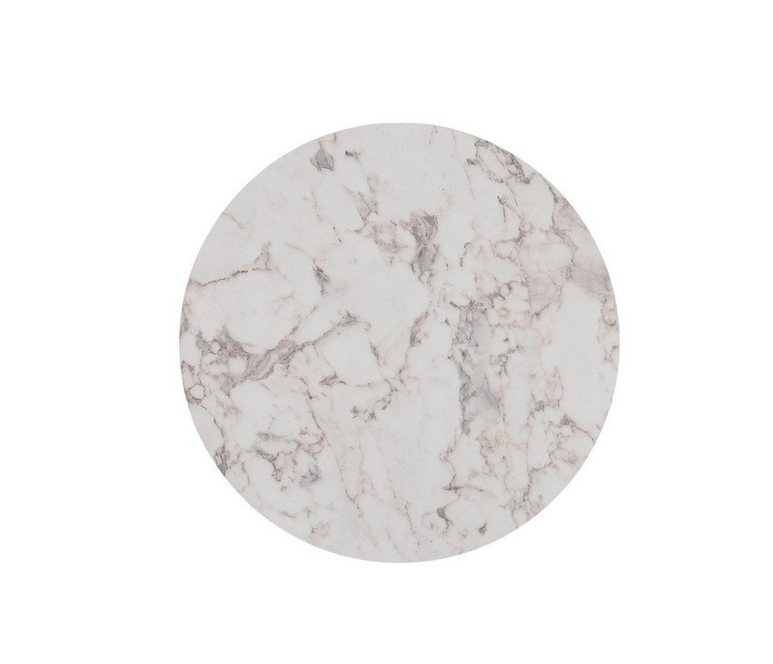 PIANO TAVOLO D70 HPL ARABESCATO - JOLLYGIUNCO Round marble surface with gray veining on a white background, resembling a coaster or tile.
