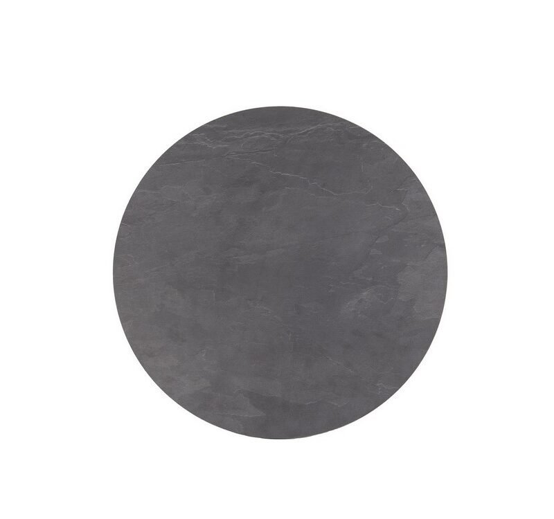 Grey circular stone disc with subtle veining on a white background, like a slate coaster or decorative plate