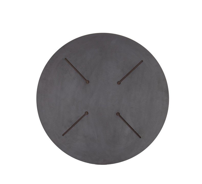 PIANO TAVOLO D70 HPL ARDESIA2 - JOLLYGIUNCO Minimalist round wall clock with four diagonal markers and no hands on a dark gray face.