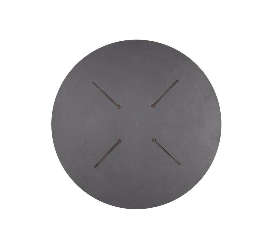 PIANO TAVOLO D70 HPL CEMENTO1 - JOLLYGIUNCO Dark gray circular wall clock with four diagonal slots in a cross pattern; no hands visible.