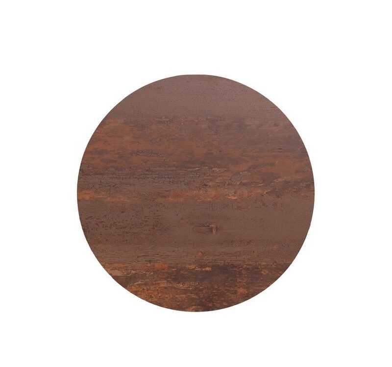 Circular brown wood texture swatch with visible grain and weathered finish on a white background.