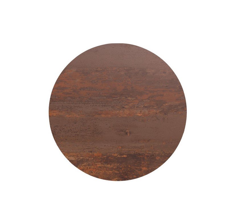 PIANO TAVOLO D70 HPL CORTEN - JOLLYGIUNCO Circular brown wood texture swatch with visible grain and weathered finish on a white background.