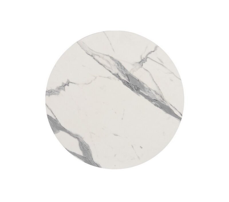 Round white marble surface with gray veining, circular shape (coaster/tloor tile) shown against a plain background.