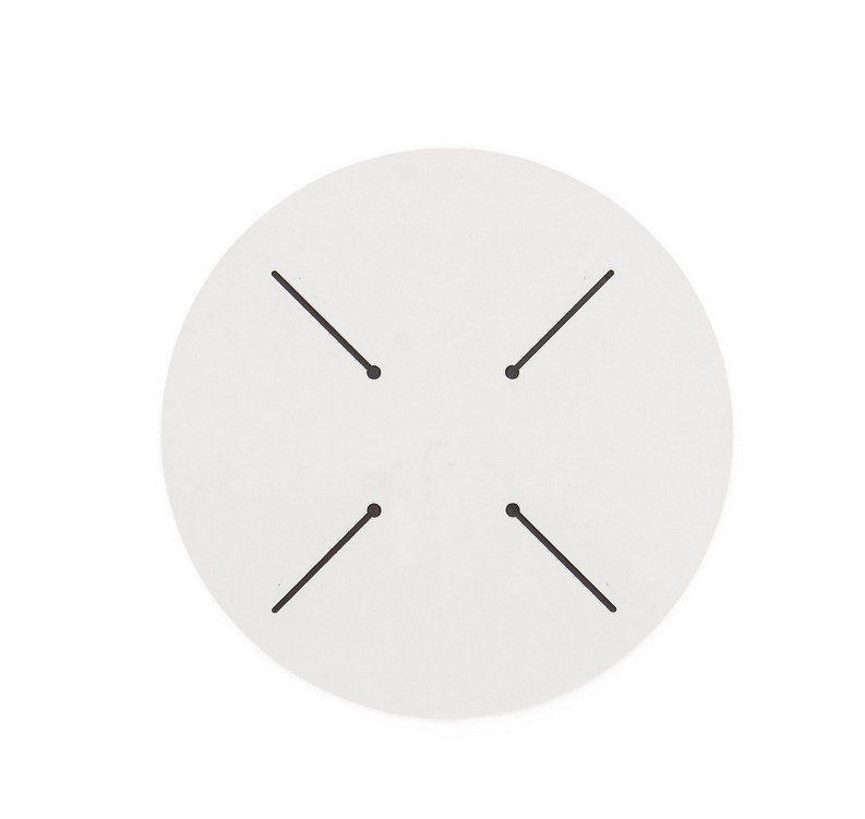 PIANO TAVOLO D80 HPL ARABESCATO1 - JOLLYGIUNCO White round clock face with four black diagonal tick marks forming an X, no numbers or hands visible.