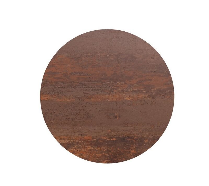 Circular wooden disk with distressed brown grain and weathered finish