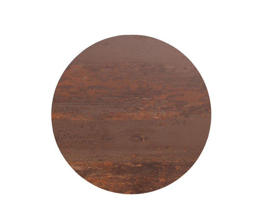 PIANO TAVOLO D80 HPL CORTEN - JOLLYGIUNCO Circular wooden disk with distressed brown grain and weathered finish