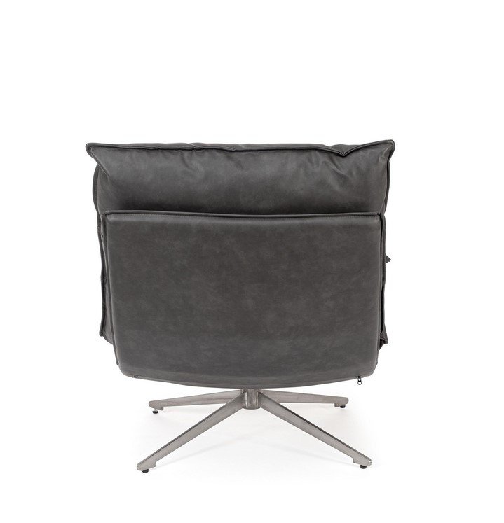 POLTRONA ALANEZ GRIGIO SCUR3O - JOLLYGIUNCO Back view of a dark gray leather swivel office chair with a four‑leg metal base.