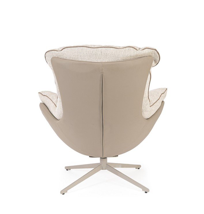 POLTRONA ARMELA BEIGE 4 - JOLLYGIUNCO Back view of a beige upholstered swivel lounge chair with a four-star metal base on a white background