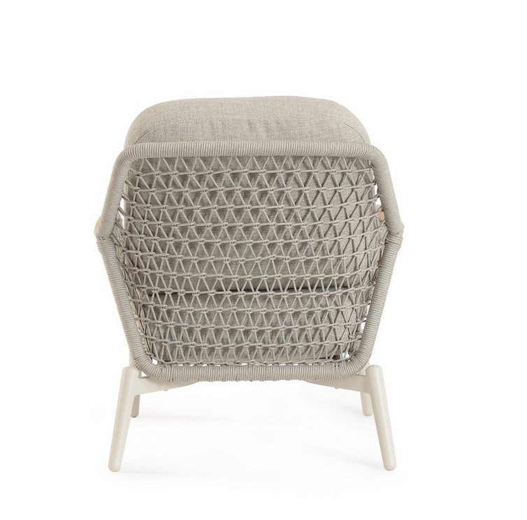 POLTRONA C-C EULERO PELICAN3 - JOLLYGIUNCO Woven-back lounge chair with light beige cushions and cream legs viewed from the back.