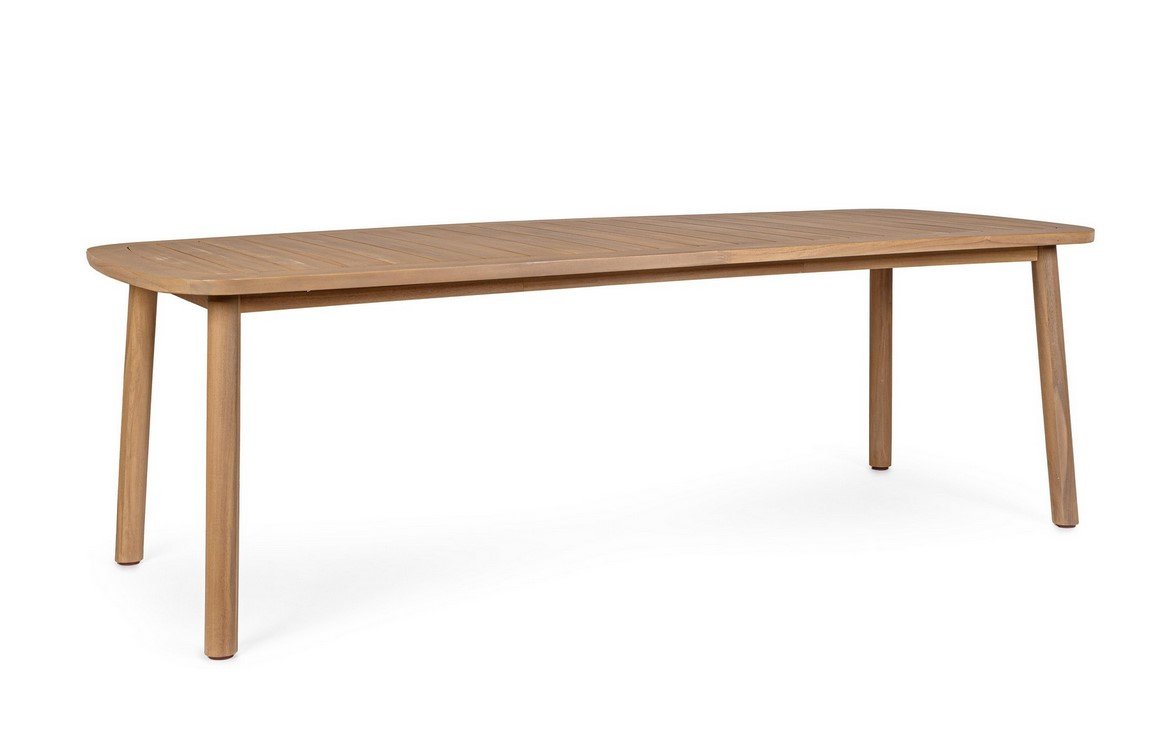 TAVOLO PABLO 240X100 - JOLLYGIUNCO Long wooden dining table with rounded ends and tapered legs on a white background.