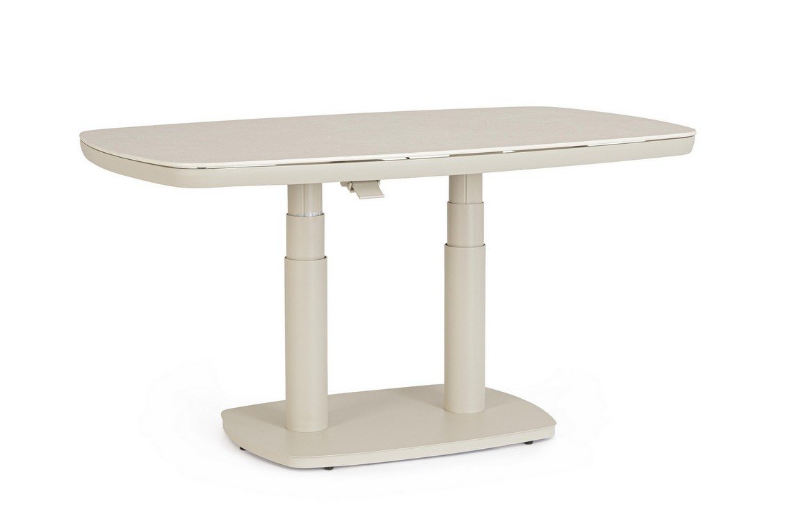 TAVOLO TALETE 135X83X51-72 PELICAN - JOLLYGIUNCO Beige ironing board with height-adjustable legs and a wide base.