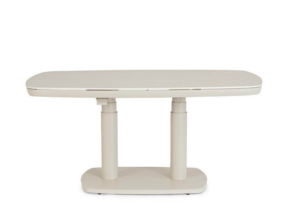 TAVOLO TALETE 135X83X51-72 PELICAN3 - JOLLYGIUNCO Beige adjustable-height desk with two vertical supports and rounded base.